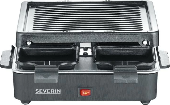 Grill raclette, Severin RG 2370, për 4 persona, pllakë grill jo ngjitëse, e zezë