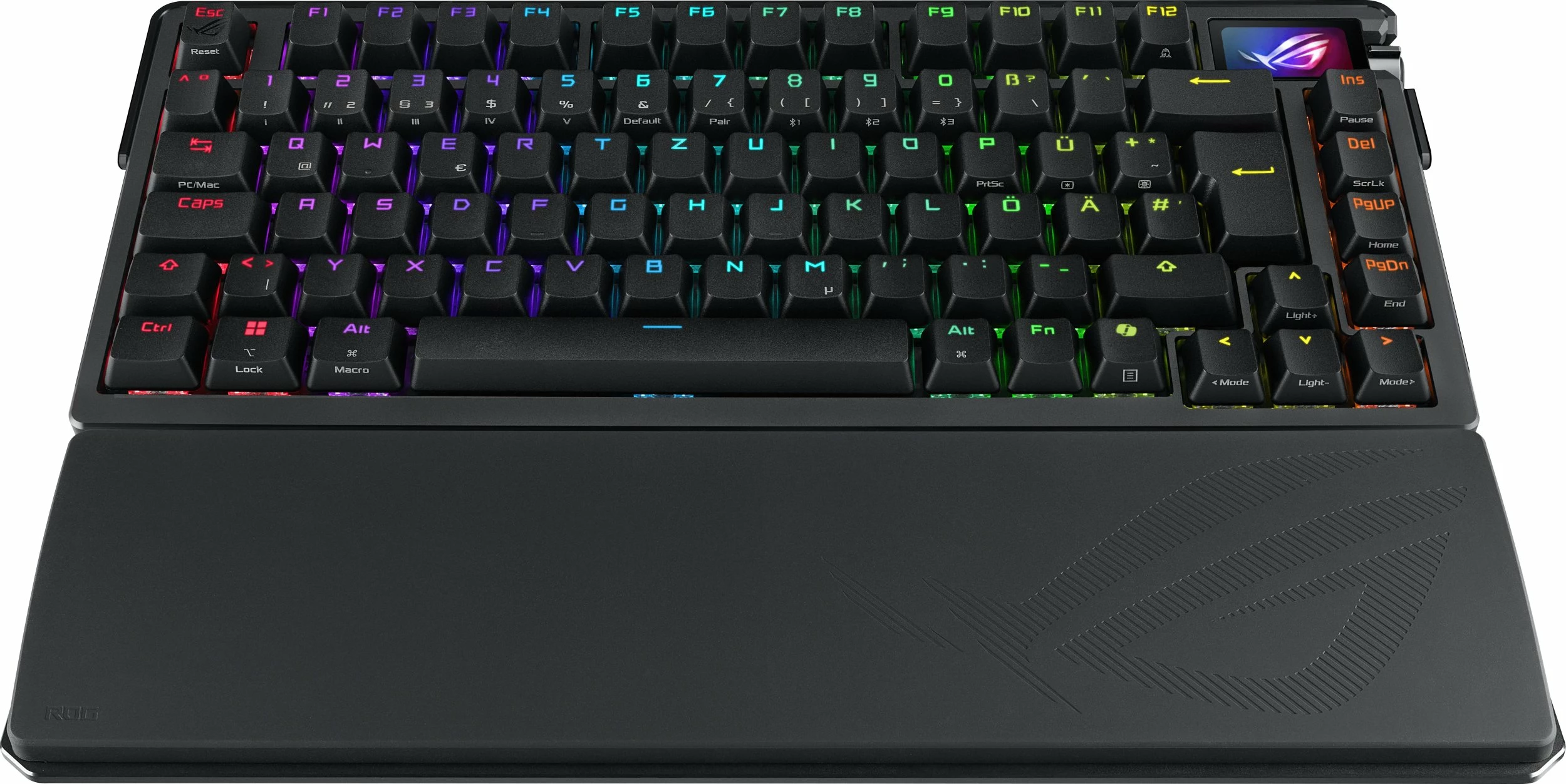Tastierë gaming mekanike Asus ROG Azoth Extreme 90MP03MA-BKDA01, 75%, NX Snow, RGB, DE layout, me ekran OLED, e zezë, me mbështetëse kyçi