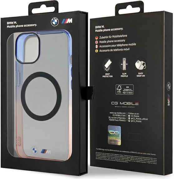 Mbështjellës BMW Gradient Bumper MagSafe për iPhone 14, 6.1", gri/portokalli/blu