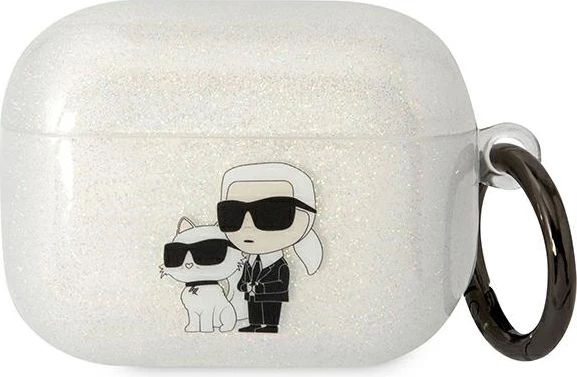 Mbështjellës Karl Lagerfeld KLAPHNKCTGT për AirPods Pro, transparent me shkëlqim, me unazë