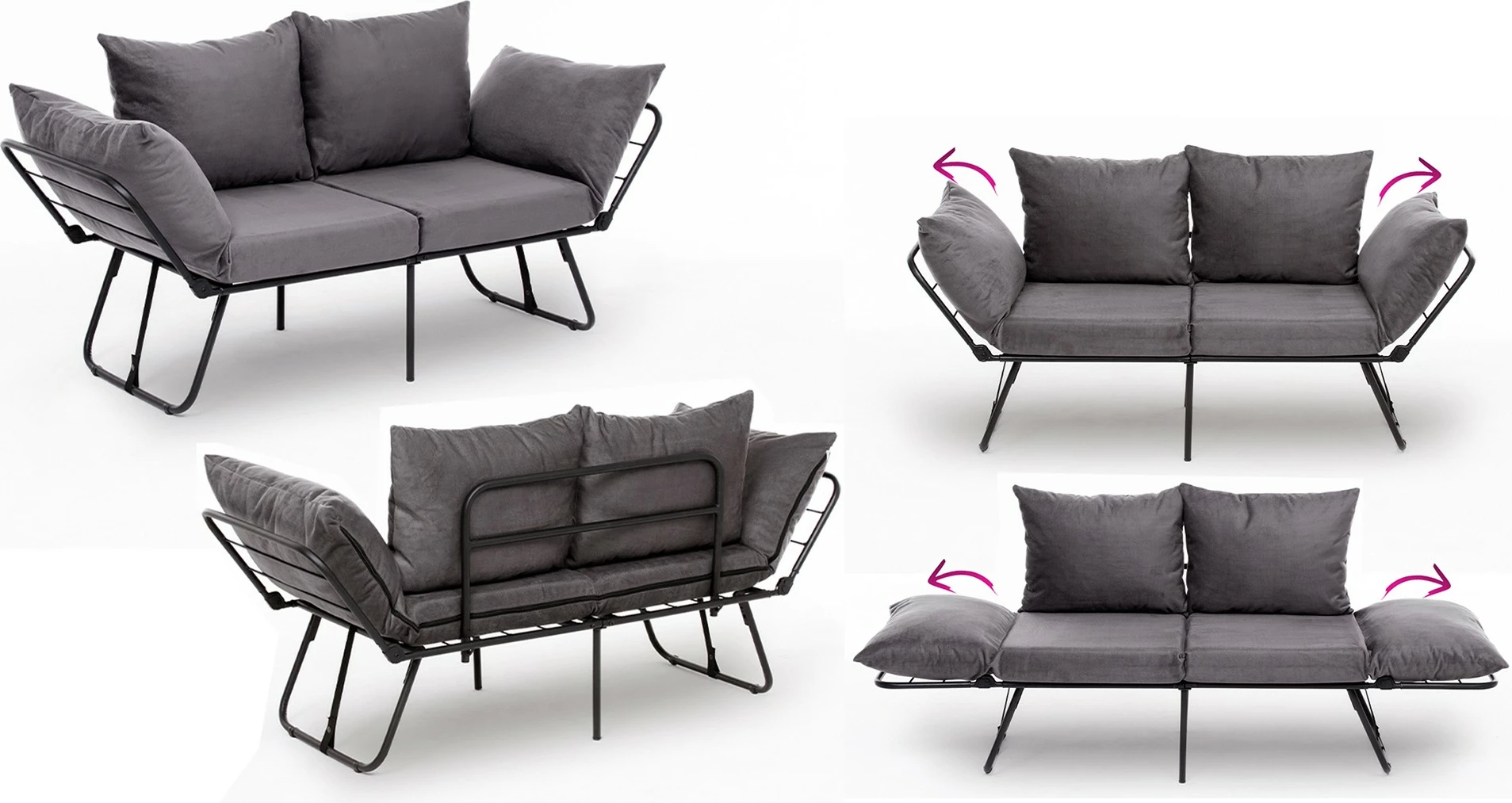 Divan 2-vendësh, shndërrohet në shtrat, ngjyrë gri, Viper