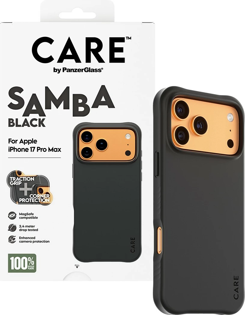 Mbështjellës PanzerGlass CARE fashionable Samba MagSafe për iPhone 17 Pro Max, e zezë