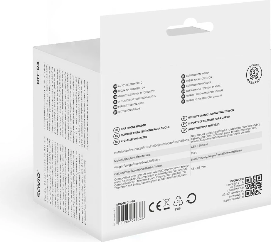 Mbajtës telefoni për veturë Savio CH-04, i zi