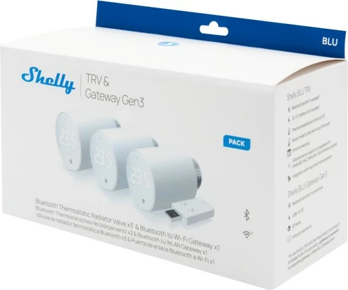 Termostat Shelly Plug & Play 3x Blu TRV & Blu Gateway Gen3, i bardhë