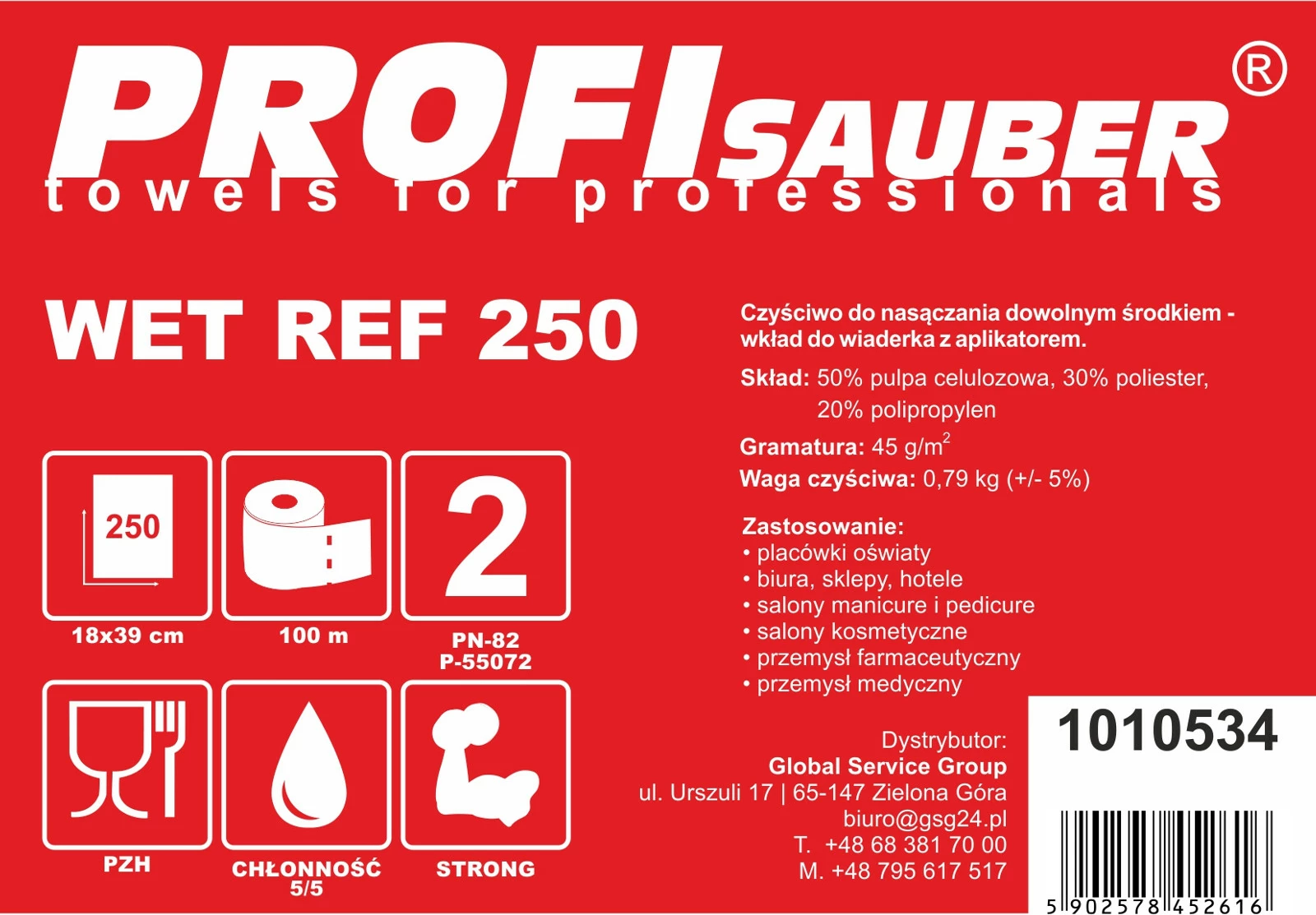 Lecka profesionale Profi Sauber WET REF 250, rrotull, 100m, e bardhë