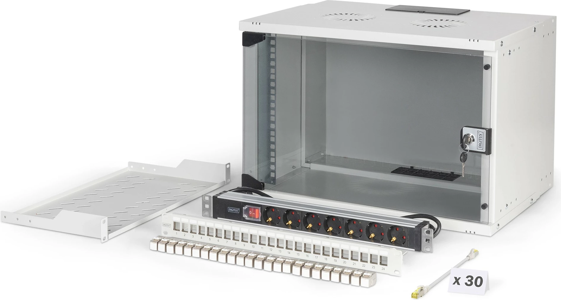 Kasë rrjeti Digitus 7U, 48.3cm (19"), 540x400mm, gri, montim në mur