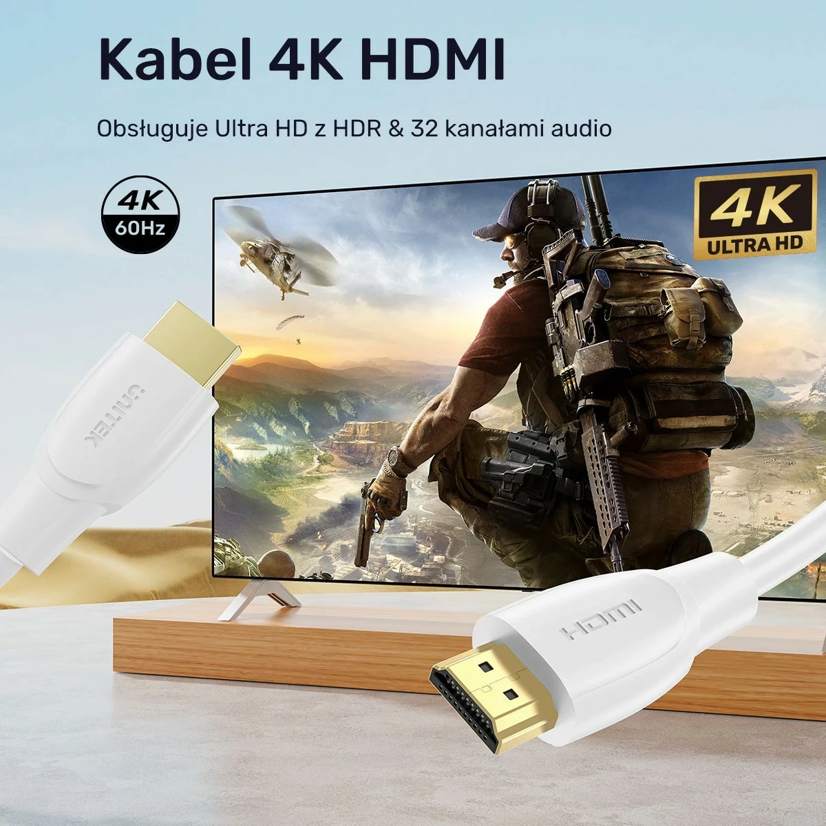 Kabëll HDMI Unitek 2.0 4K, 15m, bardhë
