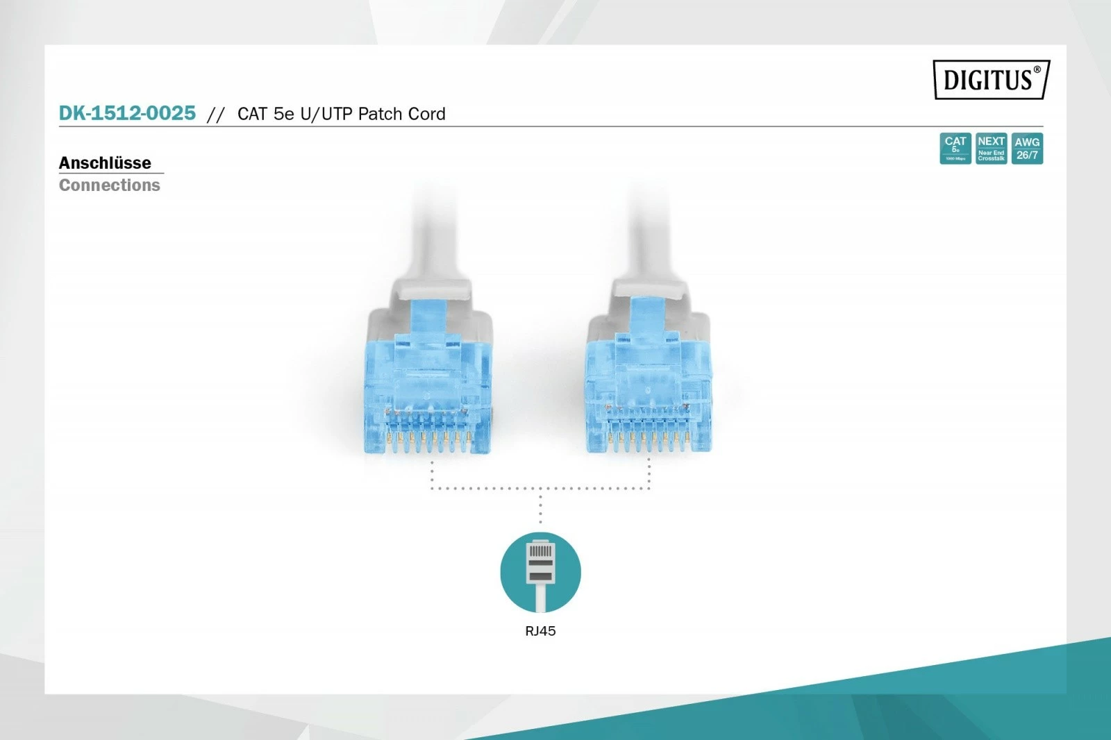 Kabllo rrjeti Digitus DK-1512-0025, CAT 5e, 0.25m, Gri