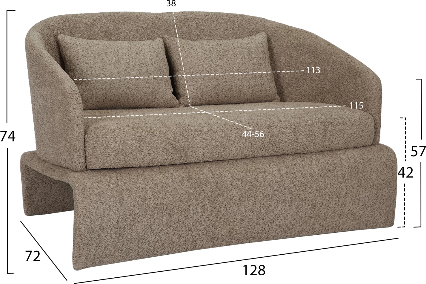 Divan 2-vendësh BEVY2 FH9678.03, ngjyrë bezhë, kornizë metalike, 128x72x74H cm