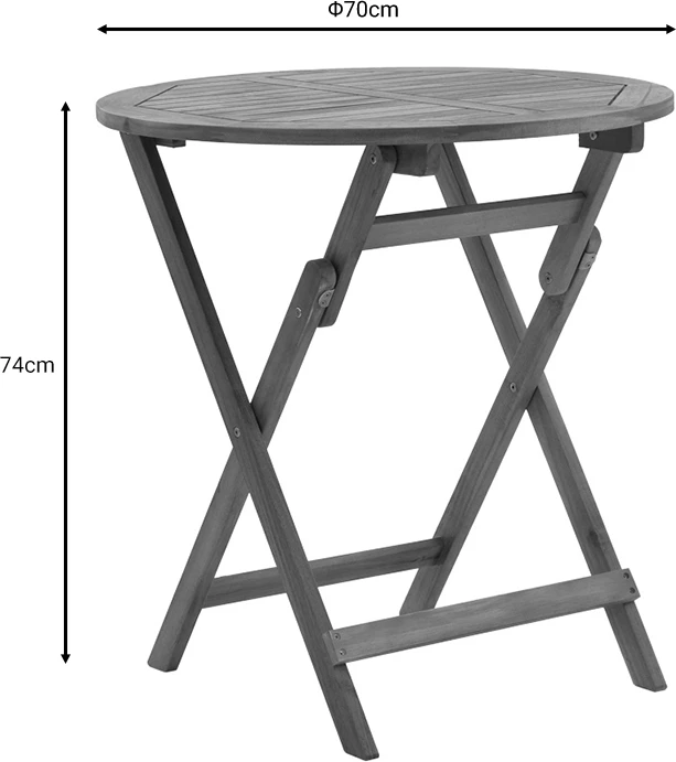 Tavolinë me 2 karrige Mobie-Carpuva set prej 3 copash, palosëse, dru akacie natyral D70x74cm