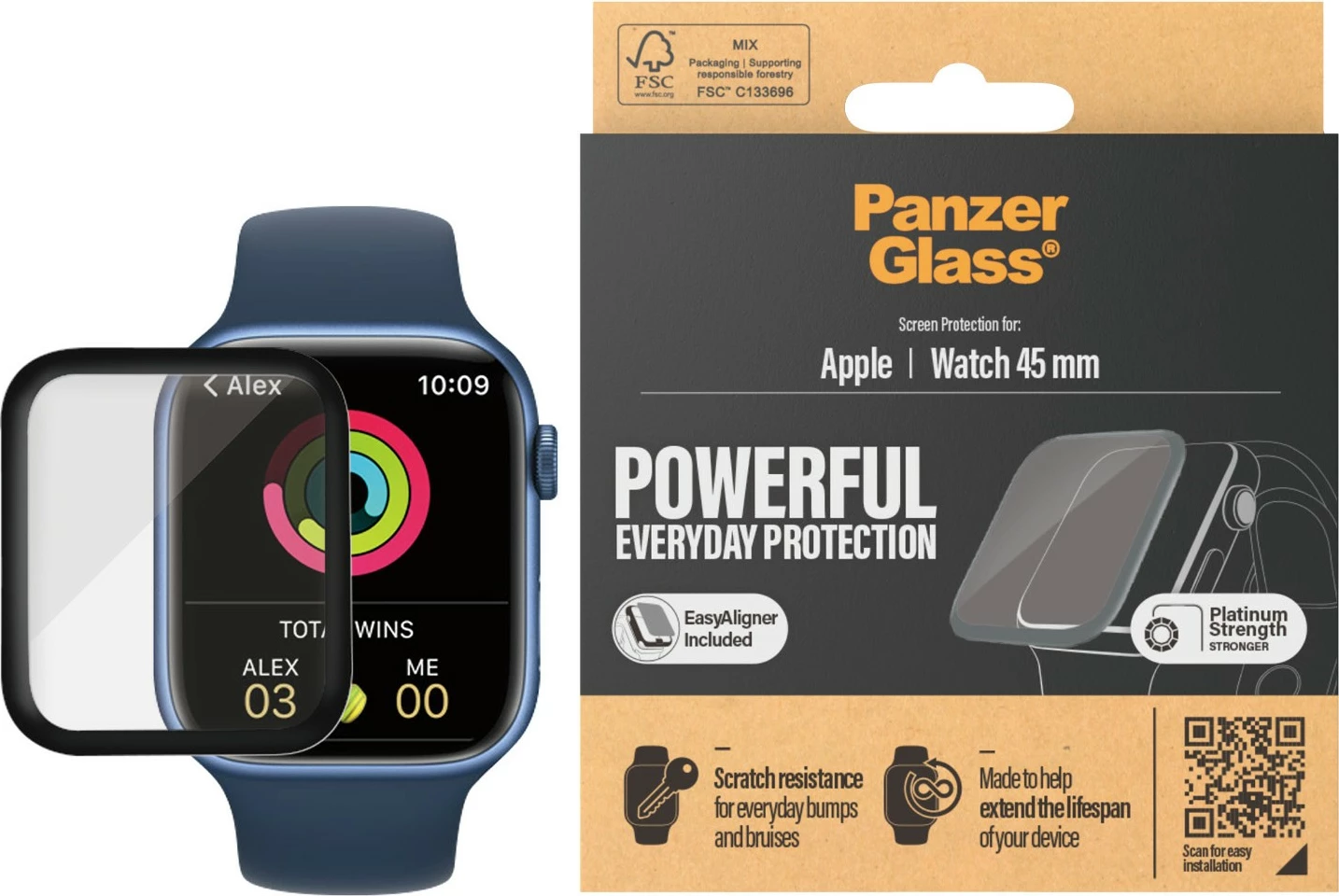 Mbrojtës ekrani PanzerGlass për Apple Watch Series 8/7 45mm, transparent