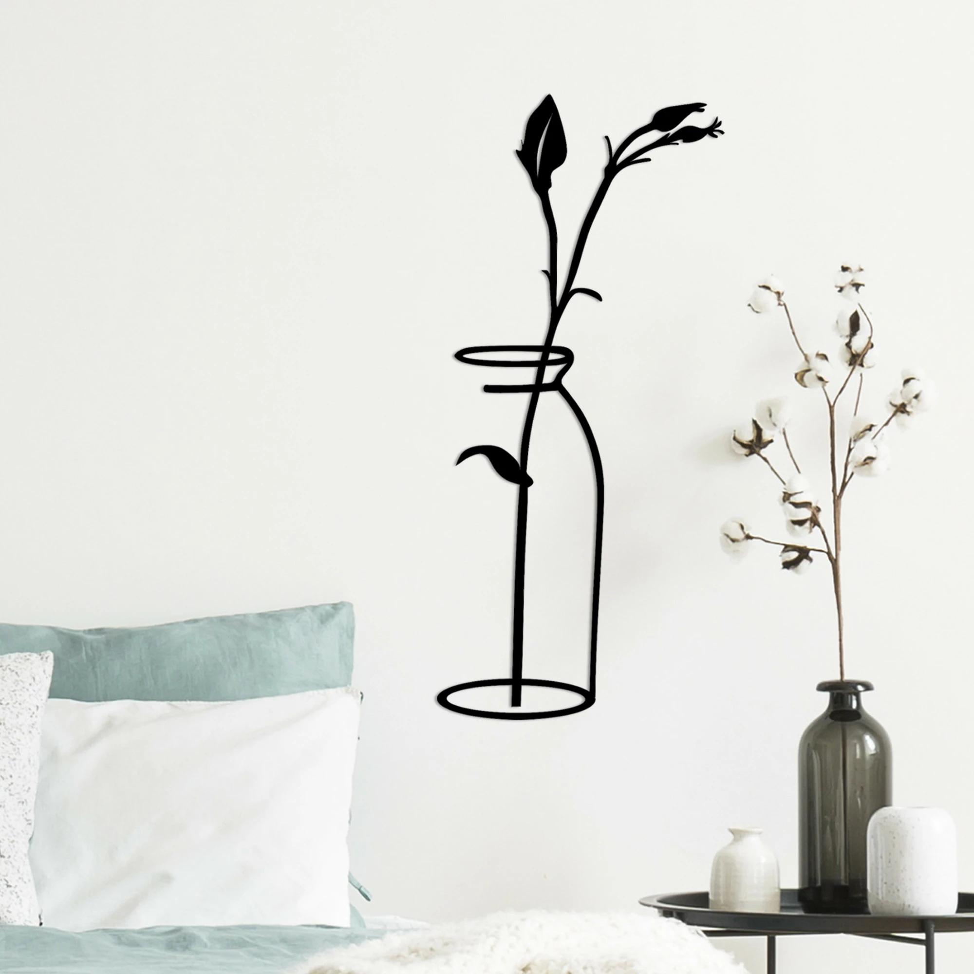 Aksesor dekorativ metalik për mur, lule në vazo, Wallity