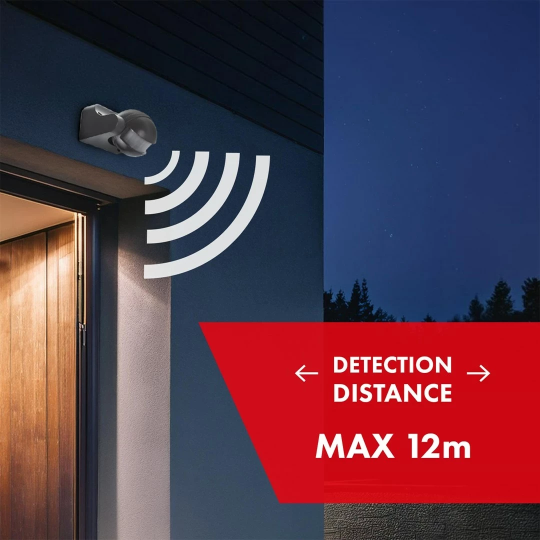 Sensor lëvizjeje Maclean MCE358, IP44, 12m, 800/1200W, Gri