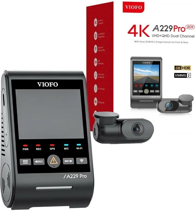 Video regjistrues për vetura Viofo A229 Pro 2CH, 4K + 2K, WiFi, GPS, i zi