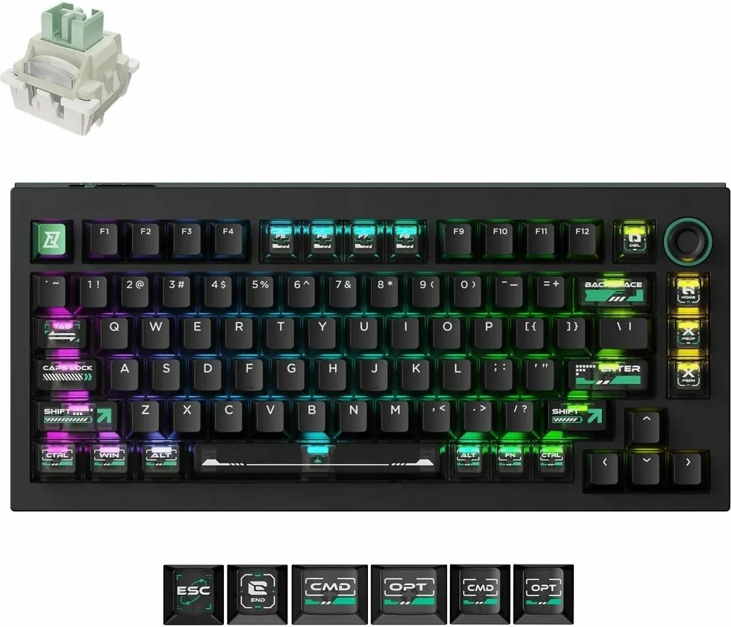 Tastierë gaming Keychron Lemokey L5 HE (L5W-W1), 75%, switch magnetik Ultra-Fast Lime, RGB, USB, US layout, e zezë/jeshile