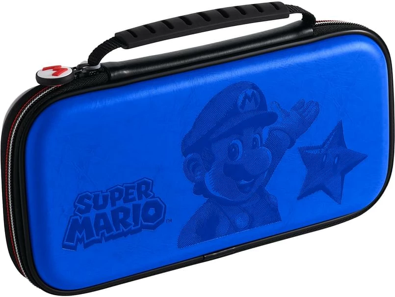 Çantë mbrojtëse Bigben Nintendo Switch Mario Travel Case, me stand dhe hapësirë për lojëra/microSD, blu
