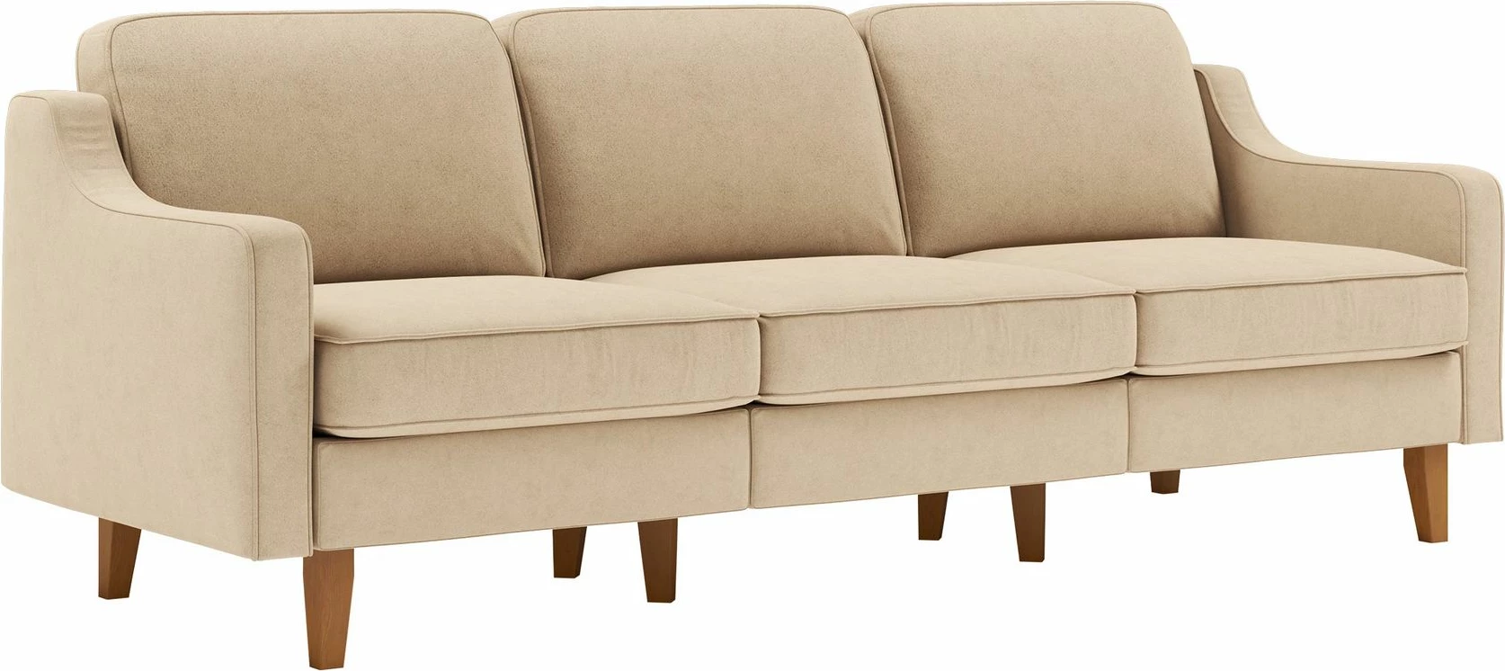 Divan treshe Robin Extra, ngjyrë rëre, këmbë dru arre