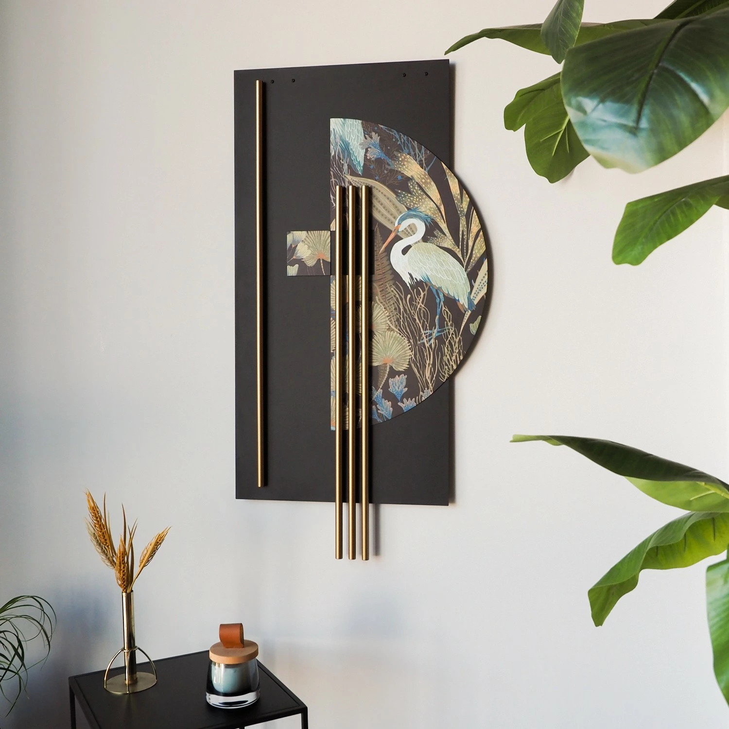 Aksesor dekorativ metalik për mur Wallity, Grus - APT778, shumëngjyrësh, 55x106cm