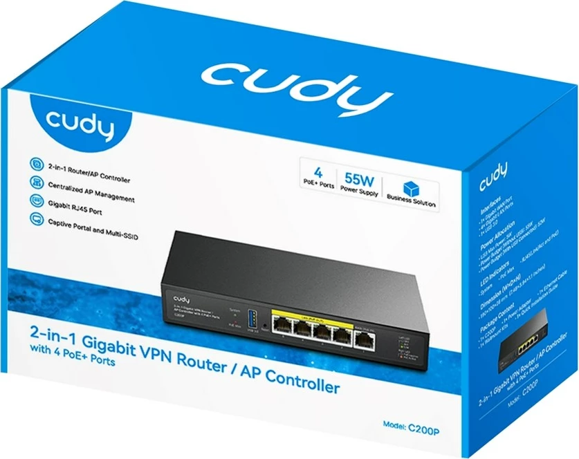 Router CUDY C200P, 5 porta Gigabit, PoE, Metalik