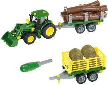 Lodër traktor John Deere Klein 3906 me 2 rimorkio, plastikë, shumëngjyrëshe, set