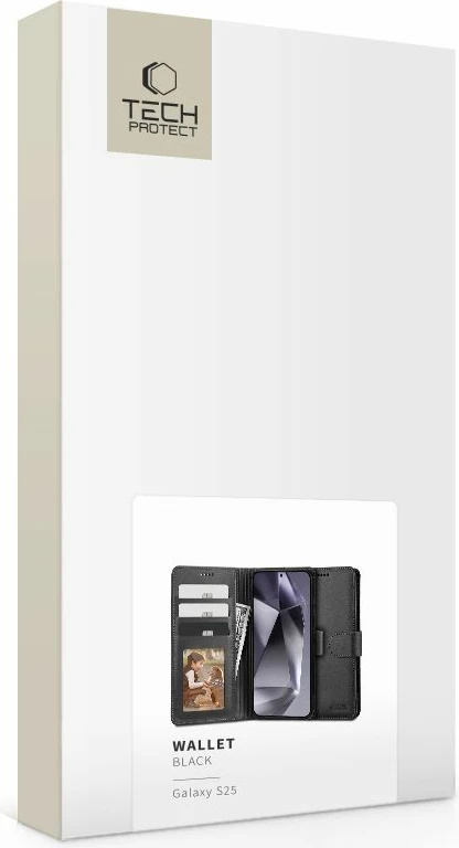 Mbështjellës Tech-Protect Wallet për Samsung Galaxy S25, eko-lëkurë, i zi