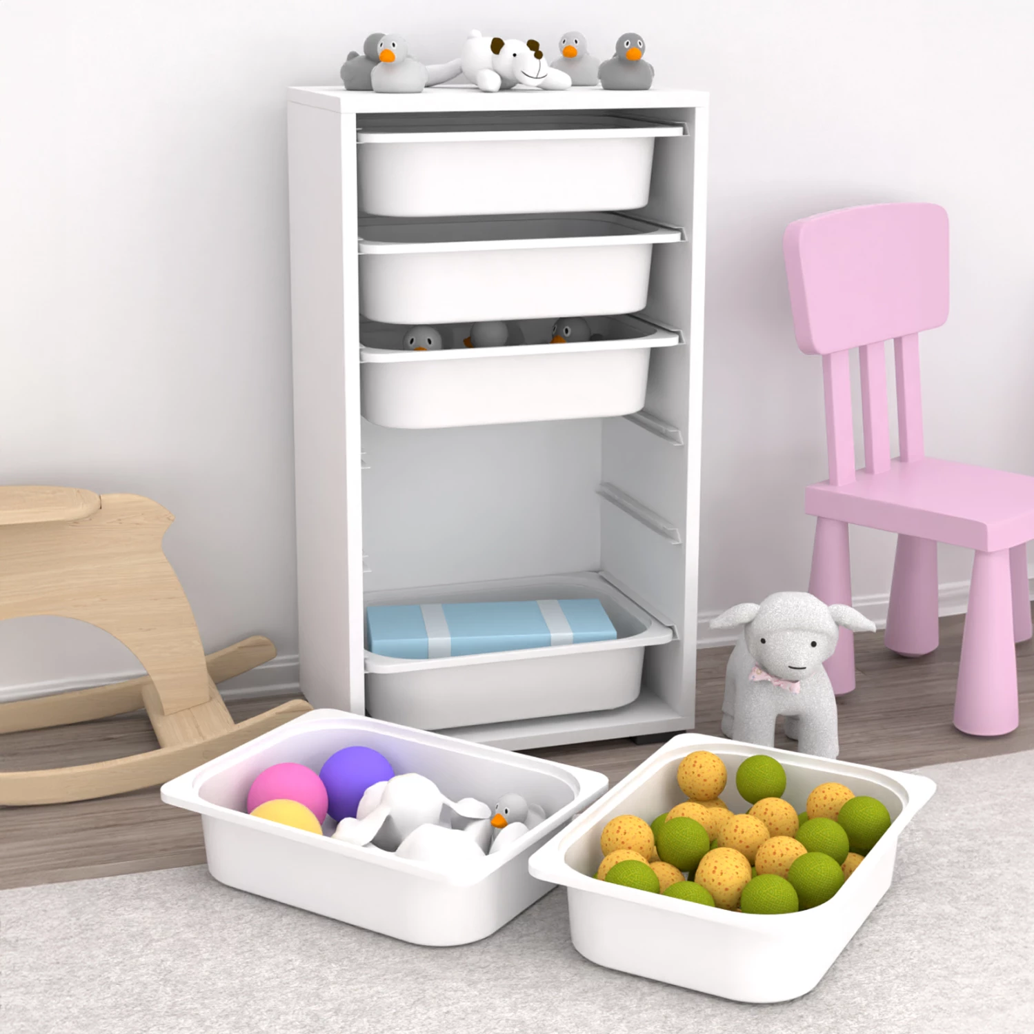 Komodinë SANI FH18215.01 melaminë e bardhë-6 sirtarë plastikë të bardhë 45,5x30x83 cm