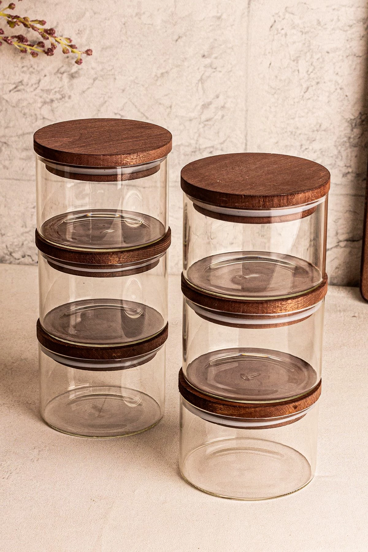 Set pjatash qelqi me kapak druri, 12 copë, Hermia Concept Doria 6