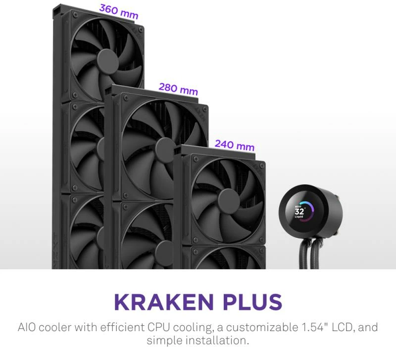 Ftohës me lëng CPU, NZXT Kraken Plus 280 RL-KN280-B2, radiator 280mm, 2x140mm 1800rpm, AMD AM4, i zi