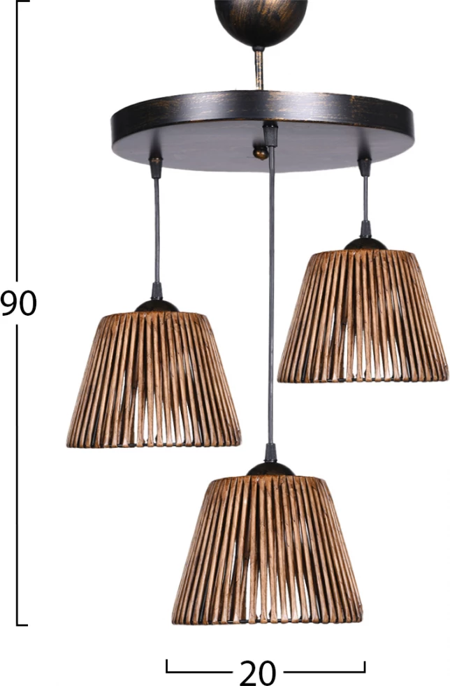 Llambë varëse për tavan, 3 drita, bronz, FH7481, 20x16x90 cm