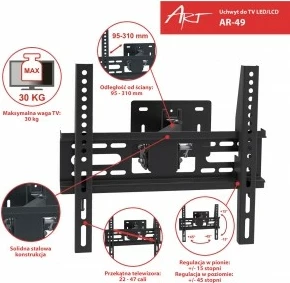 Mbajtës muri për TV ART RAMART AR-49, 22-47", metal, i zi