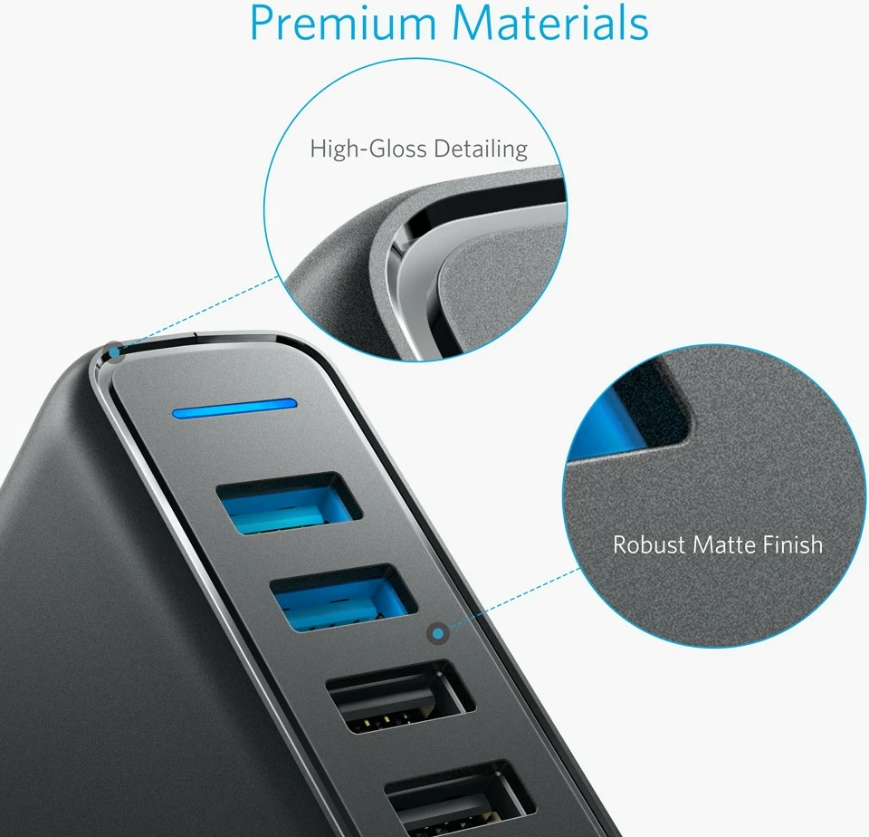 Karikues Anker PowerPort Speed 5, 5 porta, i zi