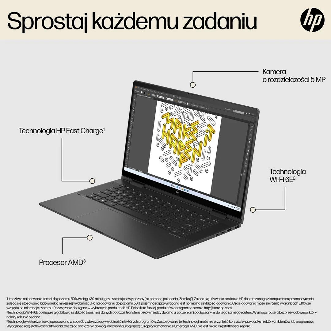 Laptop HP ENVY x360 15-FH0023DX, AMD Ryzen 7, 16 GB RAM, 512 GB SSD, Ekran me prekje 15.6", i zi