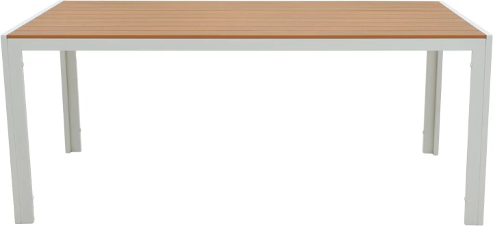 Tavolinë me karrige Nares-Raven B set prej 7,, alumin dhe dru, ngjyrë bardhë dhe natyrale, 180x90x72.5cm