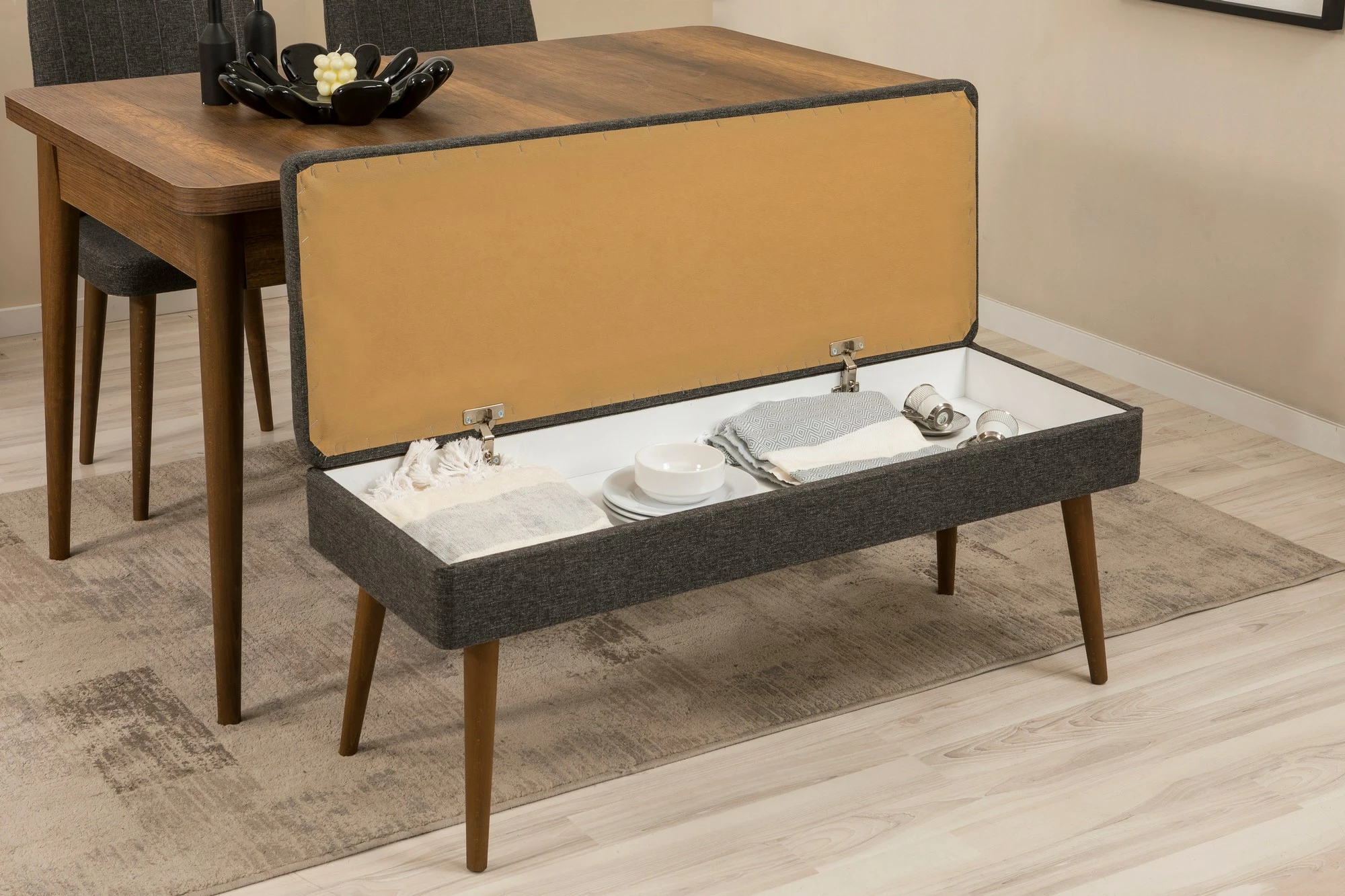 Set tavoline me karrige dhe konsolë, zgjatues, 5 pjesë, Skye Decor, Vina 02 1053, ngjyrë arre dhe antracit