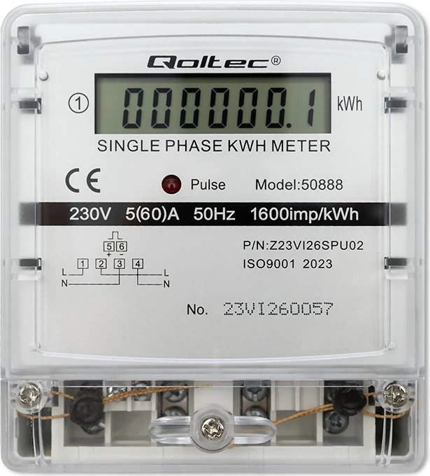Matës energjie Qoltec 50888, njëfazësh, LCD, 230V, Gri