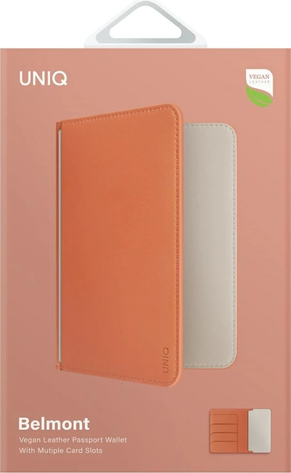 Mbështjellës pasaporte UNIQ Belmont me bllokim RFID, lëkurë vegane, Terrakotë/Ivory