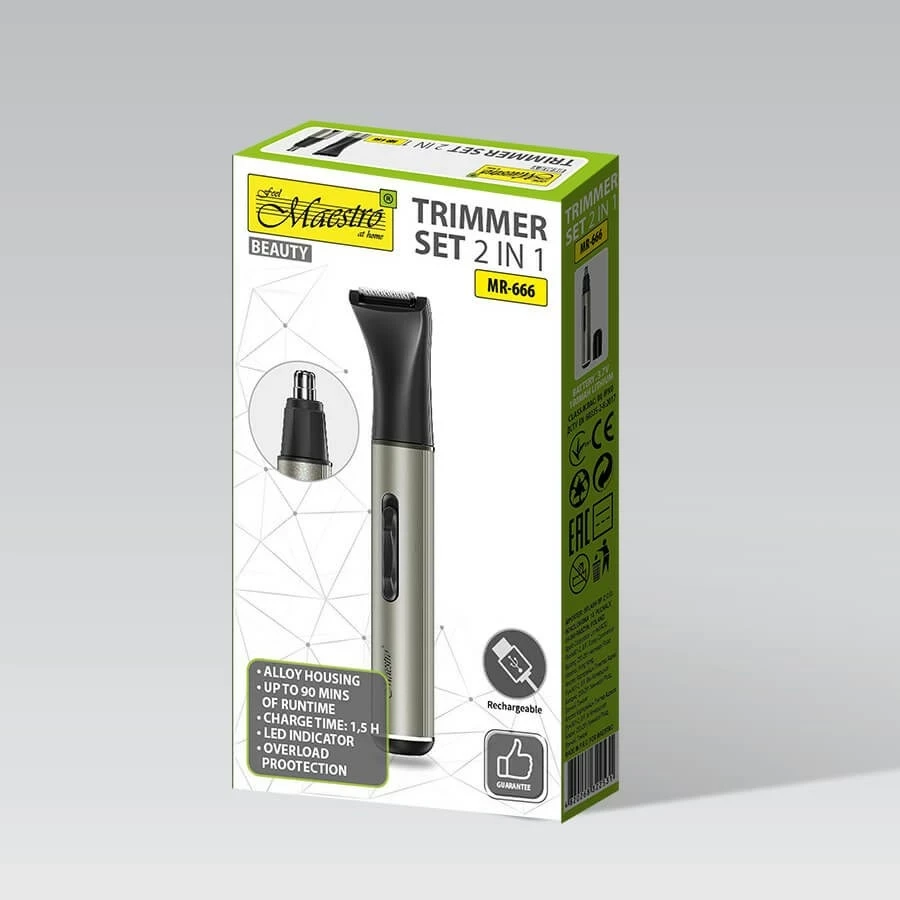 Makinë rroje Maestro MR-666 2-në-1, pa kabllo, 180 mAh, e zezë, set