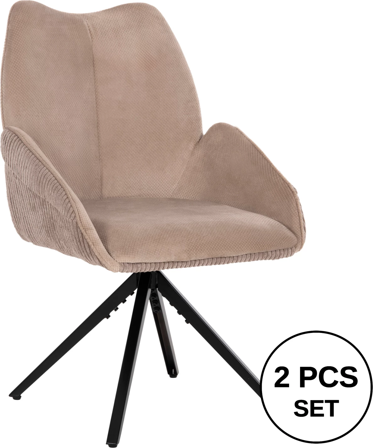 Karrige ngrënieje SHAI FH9844.04, pëlhurë bezhë-bazë metalike e zezë, 61x63x93H cm., set prej 2 copë