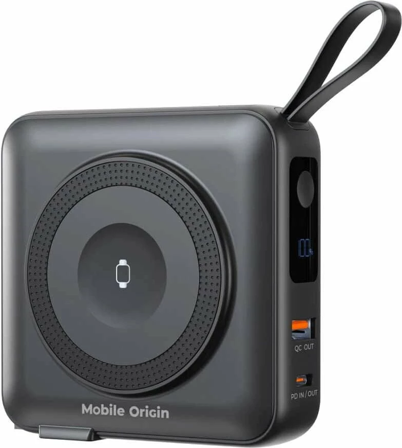 Powerbank Mobile Origin 10000mAh PD 22.5W me karikim pa tela MagSafe, me display, i zi, set me adaptorë EU/UK/AU