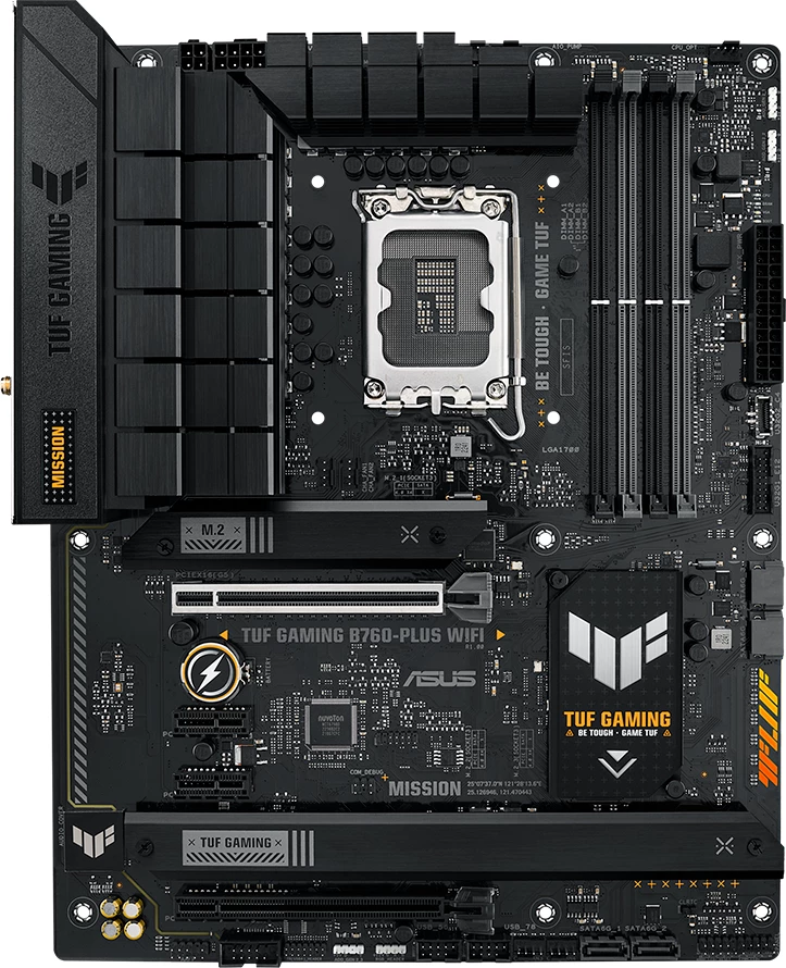 Pllakë amë ASUS TUF GAMING B760-PLUS WIFI LGA1700 ATX, Intel B760, DDR5, 3x M.2, PCIe 5.0, 2.5GbE, Wi‑Fi 6, Bluetooth 5.2 (me antenë Wi‑Fi, 2x kabllo SATA)