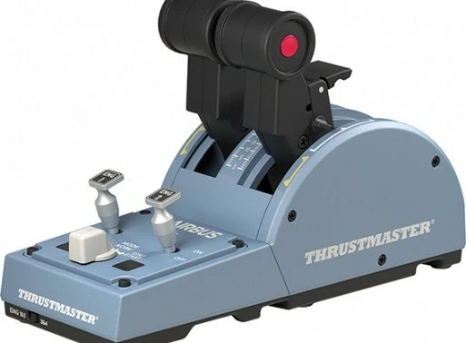 Joystick fluturimi me panel gazash, Thrustmaster 2960842, USB me kabllo, 17 butona, 8-way hat, për PC, Azure/Black, set