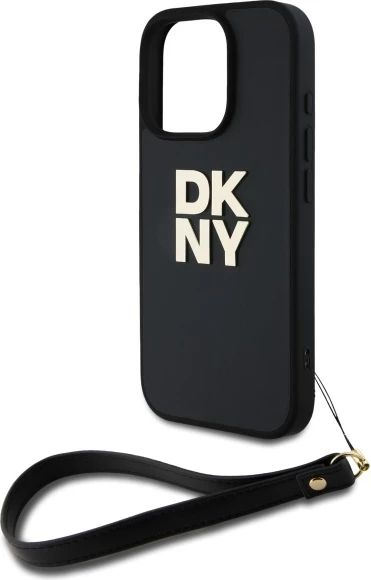 Mbështjellës DKNY Wrist Strap Stock Logo për iPhone 16 Pro Max, i zi