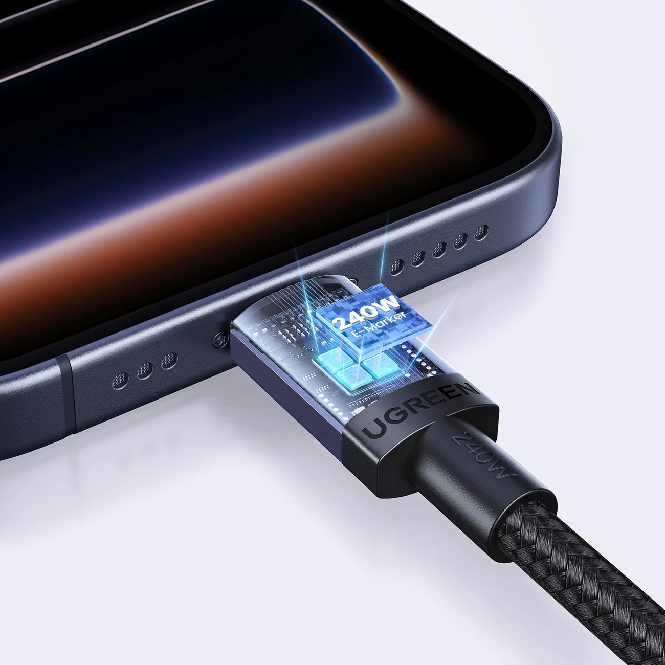 Kabllo USB-C në USB-C Ugreen 240W PD 3m E-Marker, e zezë