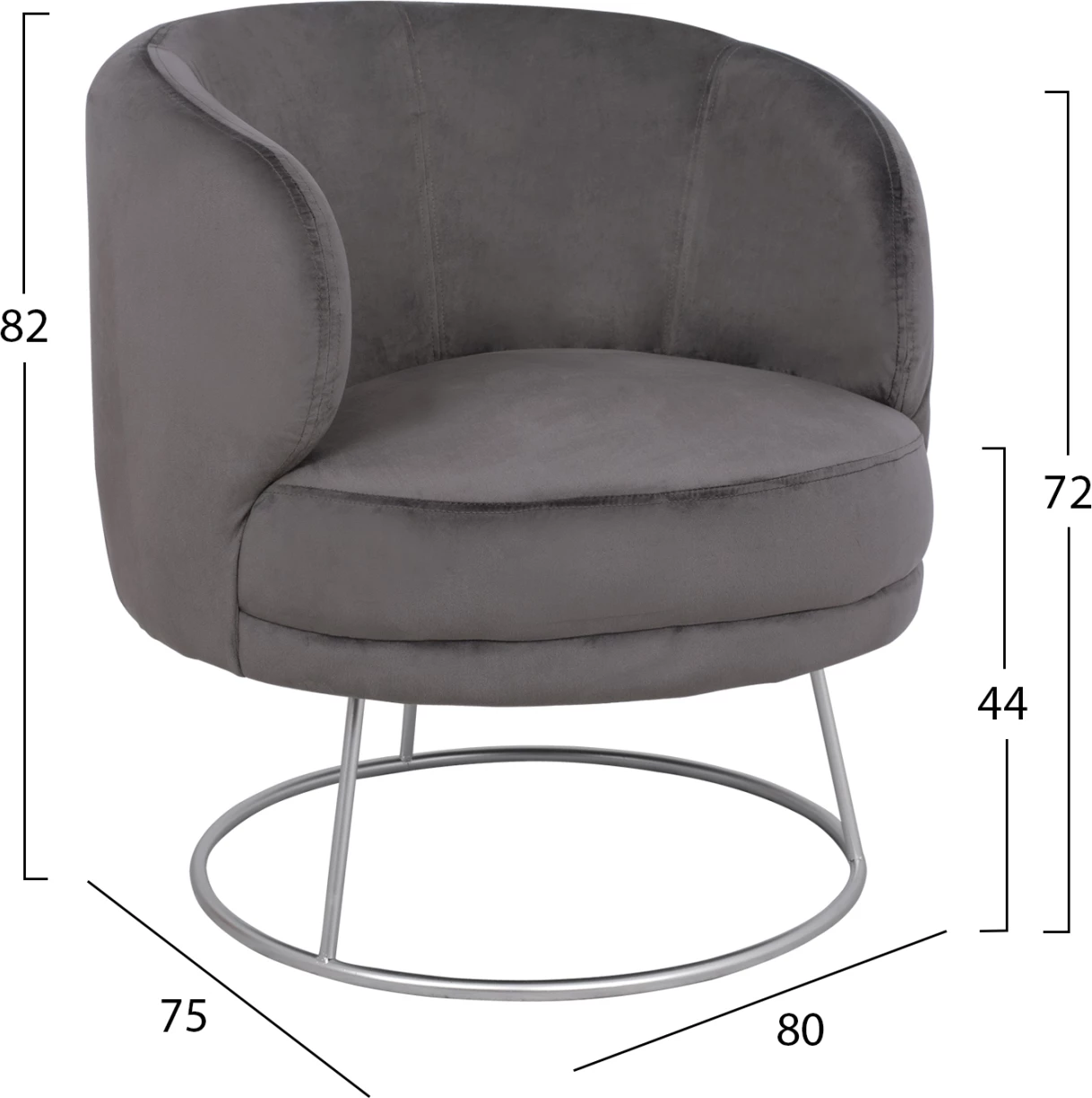 Set dhome ndenje 2 ulëse & 2 karrige Arien kadife gri me bazë argjendi FH11051.01