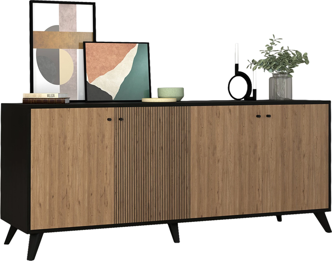 Bufe KRUDEN, melaminë, ngjyrë e zezë-natyrale, FH9446.11, 180x40x78.6 cm