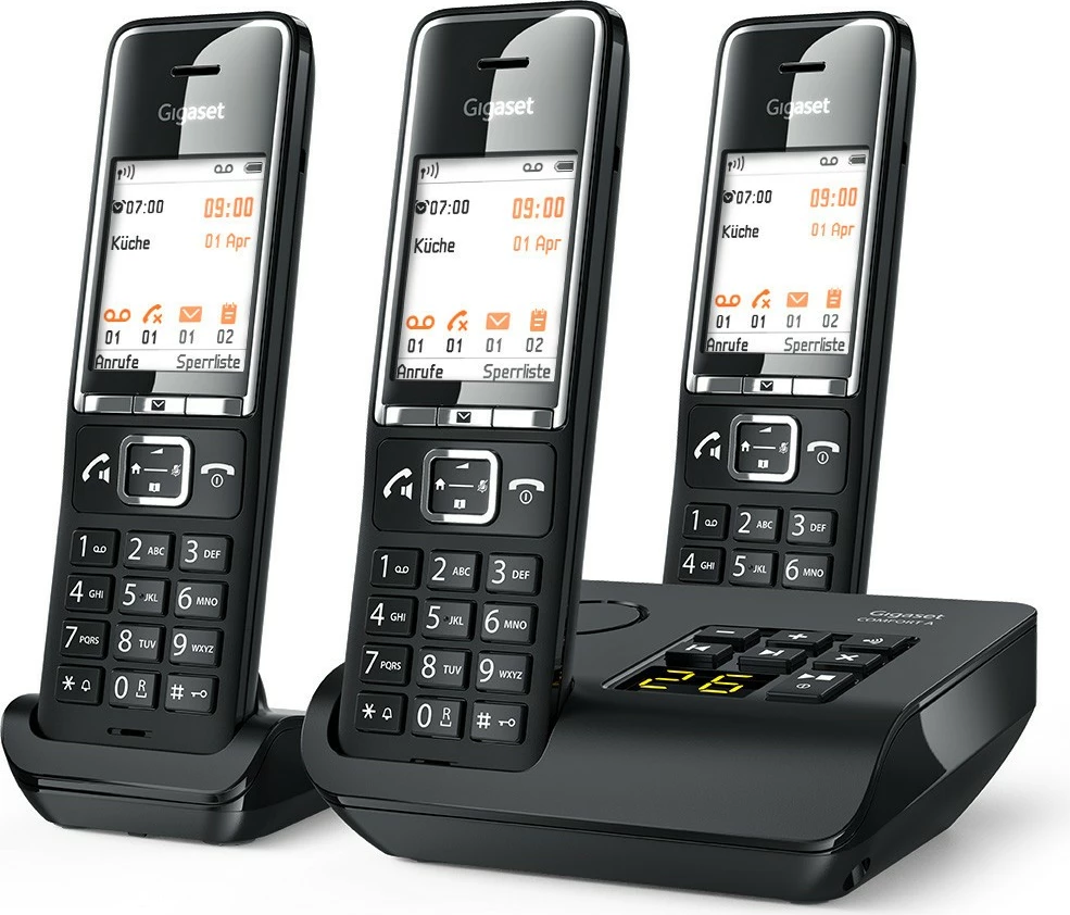 Telefon pa tela Gigaset COMFORT 550A, 3 dorëza, regjistrues automatik, 200 kontakte, i zi