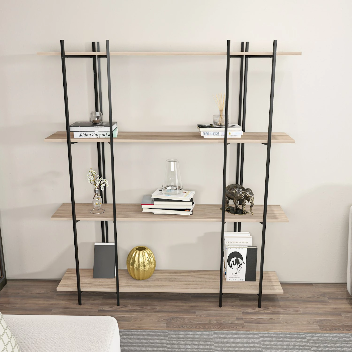 Raft librash Skye Decor, ngjyrë lisi dhe e zezë