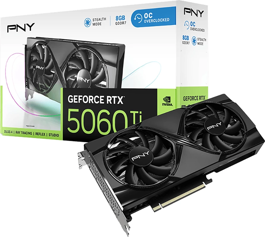 Kartel grafike PNY GeForce RTX 5060 Ti 8GB GDDR7 OC Dual Fan DLSS 4, e zezë