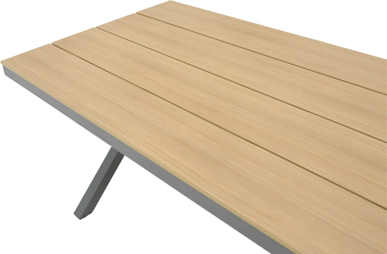 Set tavoline me karrige për terasë Mabu-Thorio, alumin anthracite dhe plywood natyral, 160x90x75cm, 5 pjesë