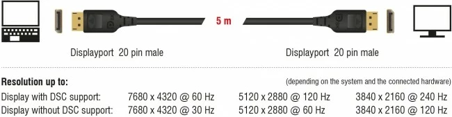DisplayPort kabllo DeLOCK 85660, 2m, 8K, 32.4 Gbit/s, i zi